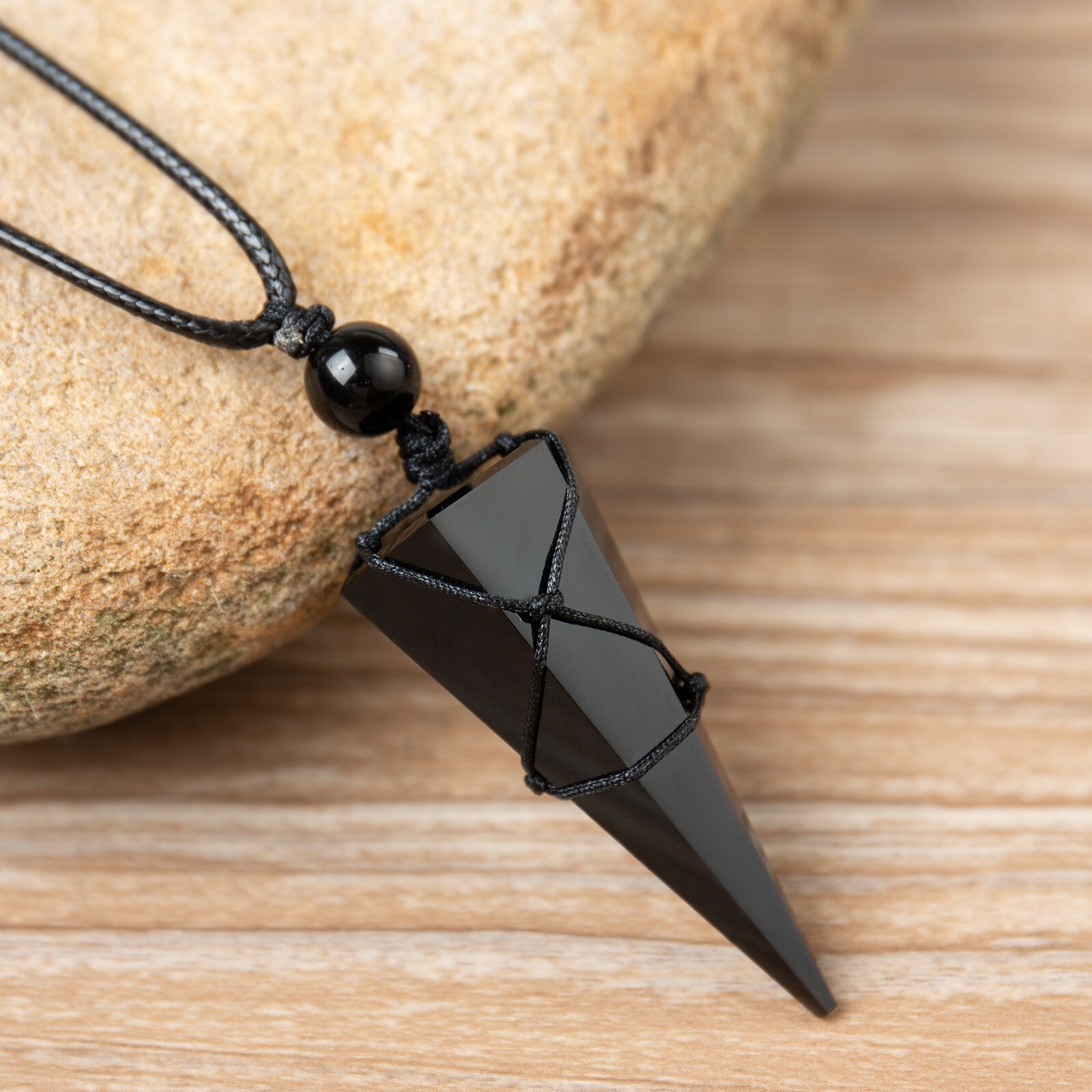 Natural Black Tourmaline Point Crystal Pendant Healing Necklace for Women Men