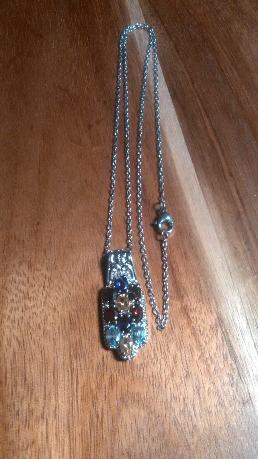 Multi-Gemstone Cluster Design Stainless Steel Pendant Necklace