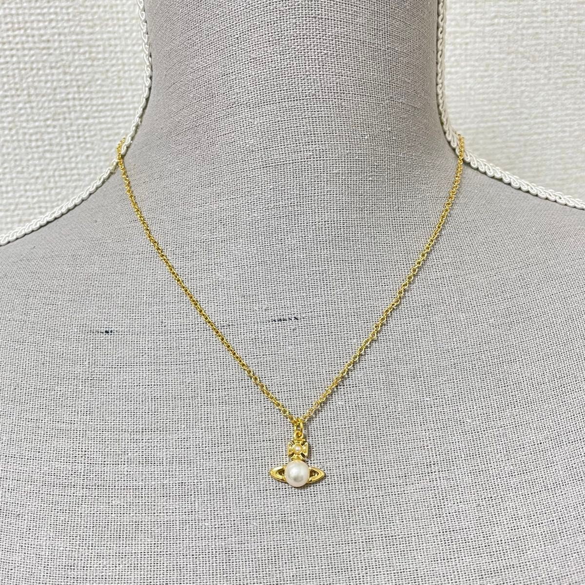 Vivienne Westwood Necklace Mini Pearl Orb Gold 46cm 1.2 x 1.4cm w/Pouch NO BOX