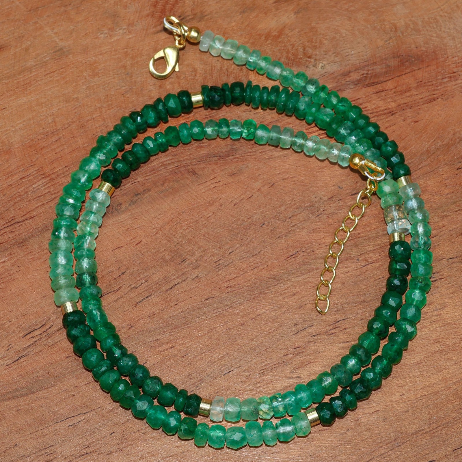 AAA Faceted Emerald Gemstone Bead Silver Necklace, Green Emerald Bead Necklace