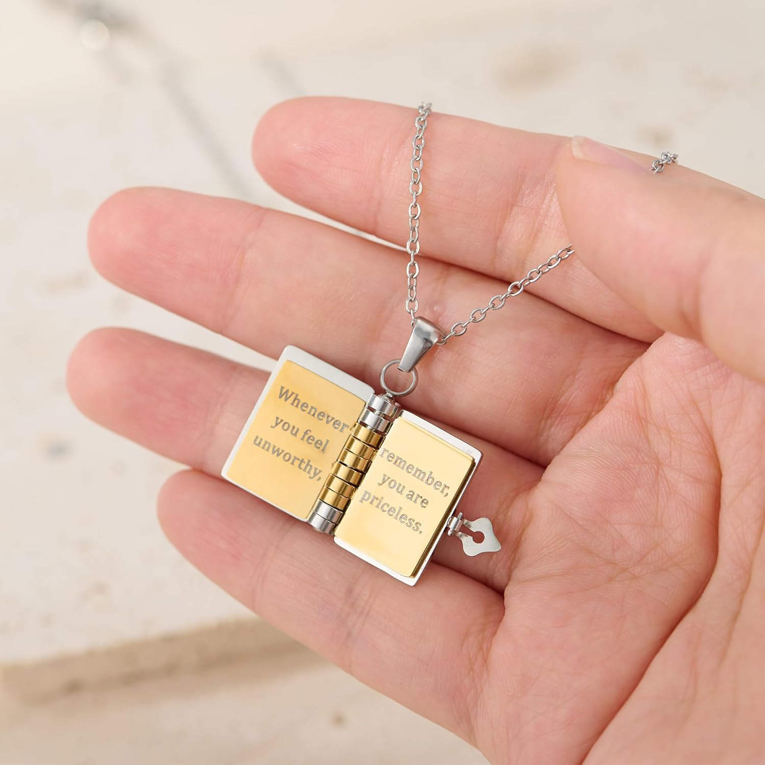 Book Necklace for Daughter Engraved Pages Gift Jewelry Adjustable Chain