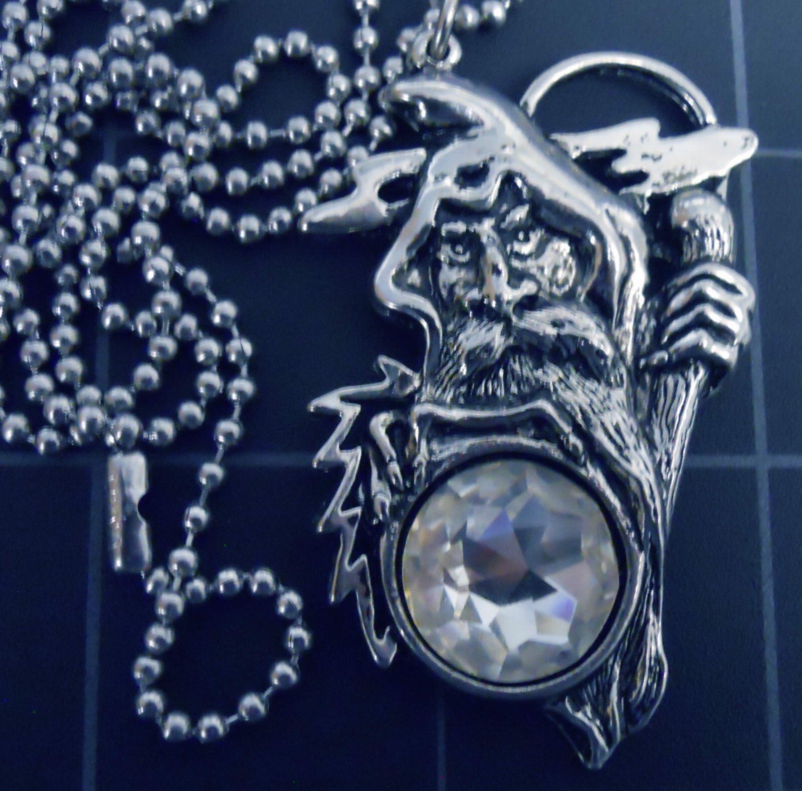 WIZARD Moon Scepter Dresden Pendant Stainless Ball Chain New Crystal Necklace
