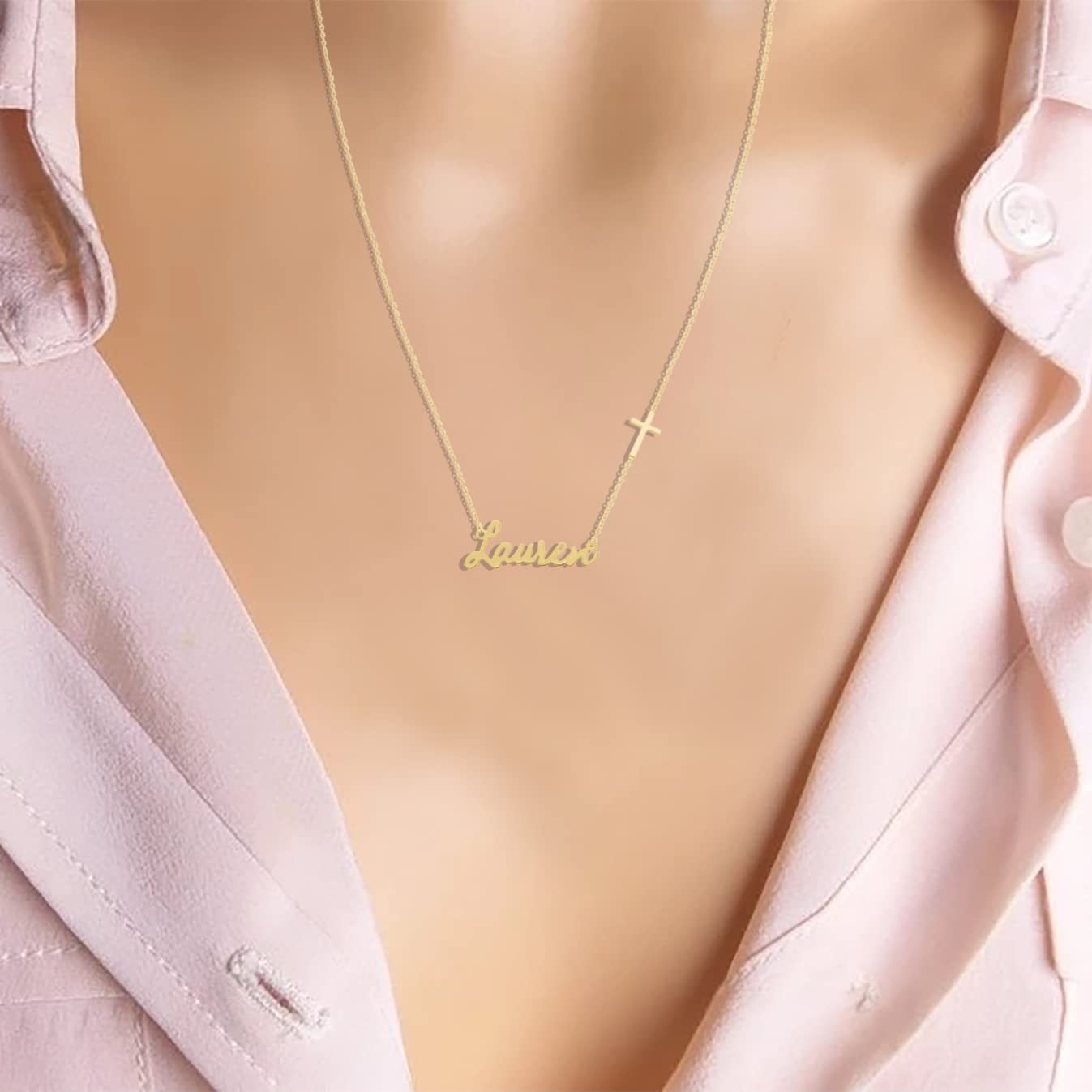 Personalized Name Necklace with Cross Pendant Custom Made with Any Names