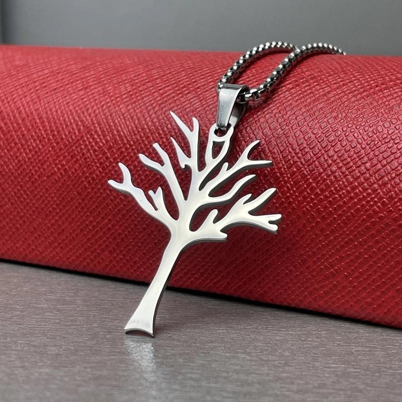 Silver Tree of Life Necklace Stainless Steel Pendant Men Women Jewelry Gift