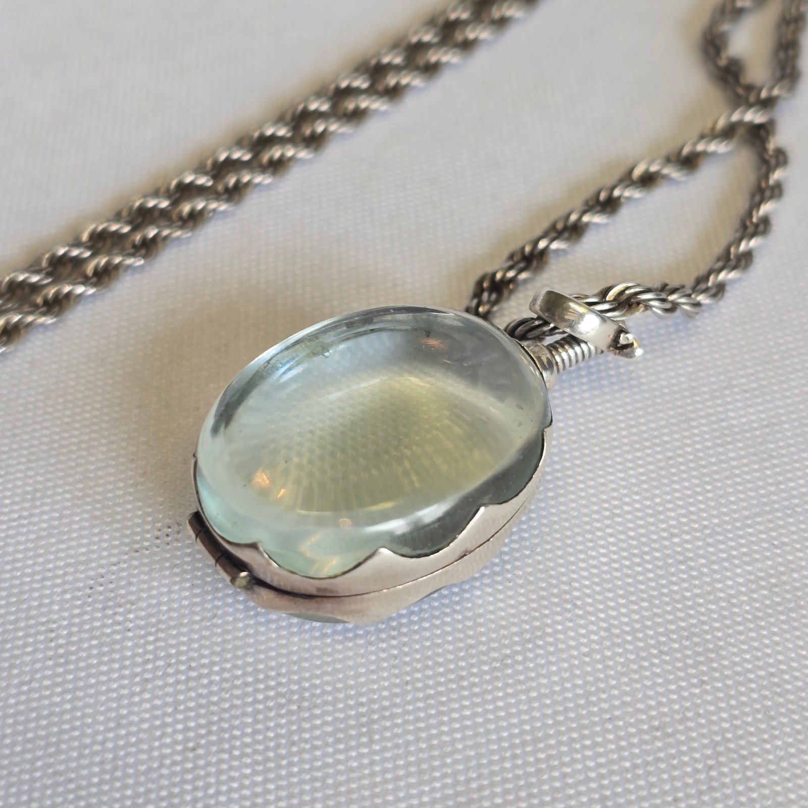 Sterling Silver Glass Locket Necklace 31.14g Fine Jewelry 24″ Rope Chain *READ*
