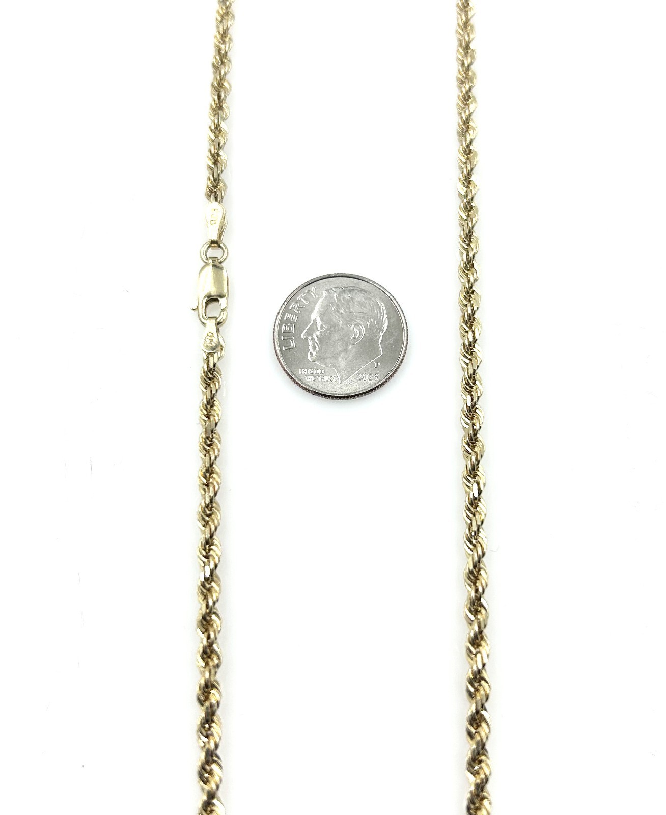 Solid 10K Yellow Gold 2.5mm Diamond Cut Rope Chain Necklace 22″ 15.5g Heavy