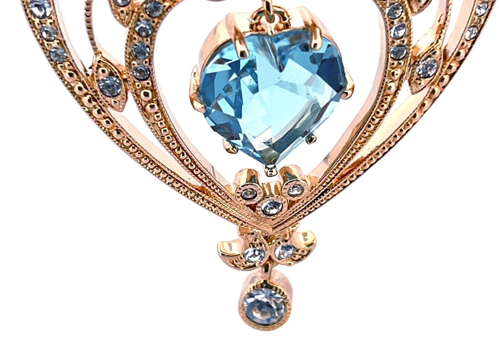March Birthstone Gold Plated Necklace Set With Heart Shaped Aquamarine Crystal