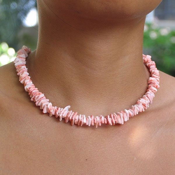 Pink Puka Shell Necklace – Hawaiian Style Clam Chip Surfer Necklace 16 in-19 In