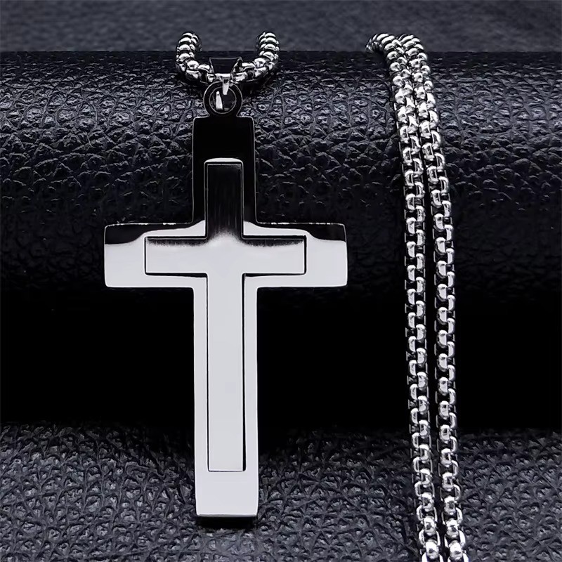 60cm Gold Stainless Steel Cross Necklace for Men Mens Chain Pendant Jewelry Gift