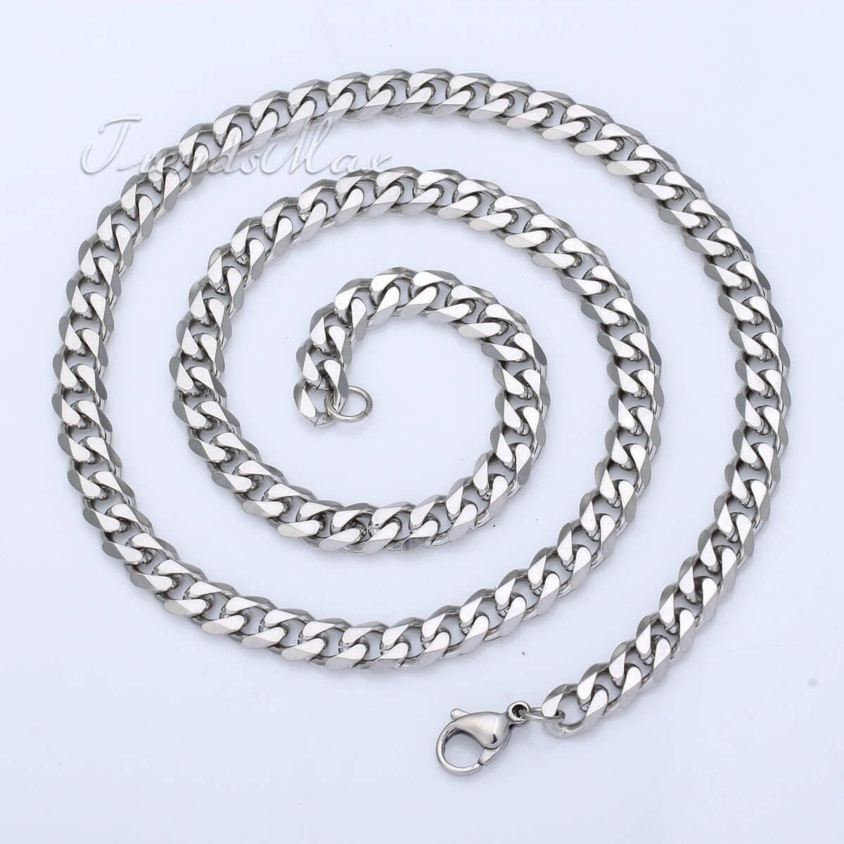 7mm Mens Boys Chain Curb Cuban Link Silver Tone Stainless Steel Necklace 16-36″
