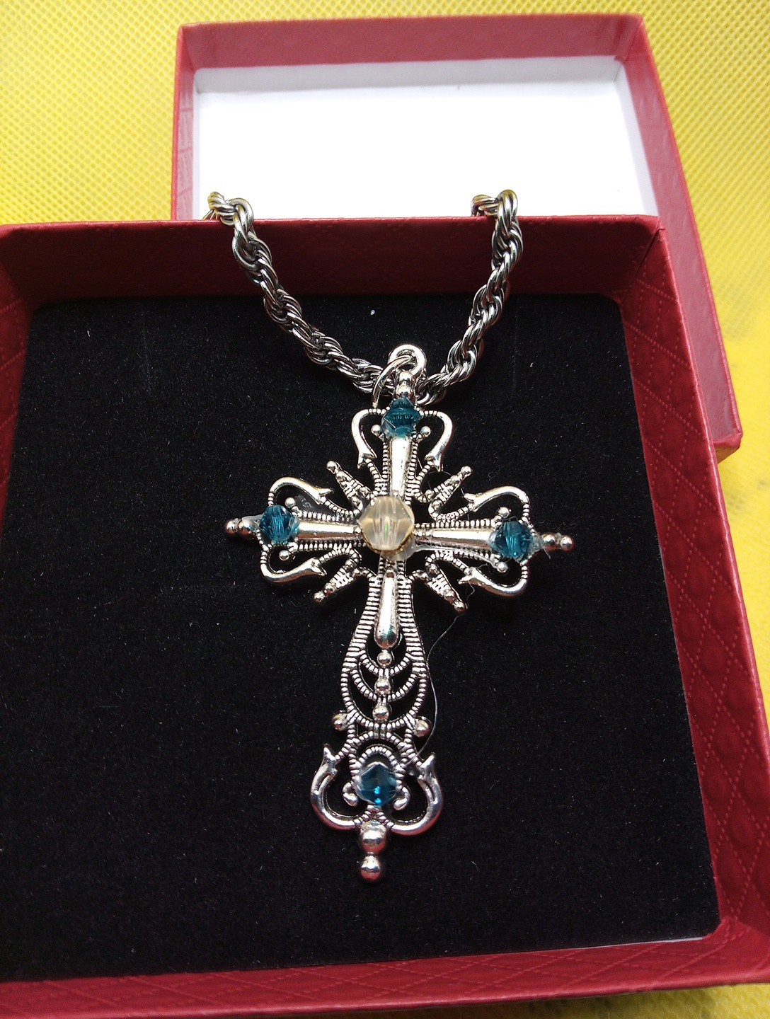 ADJ. CORDED NECKLACE & OBSIDIAN BEAD CROSS PENDANT