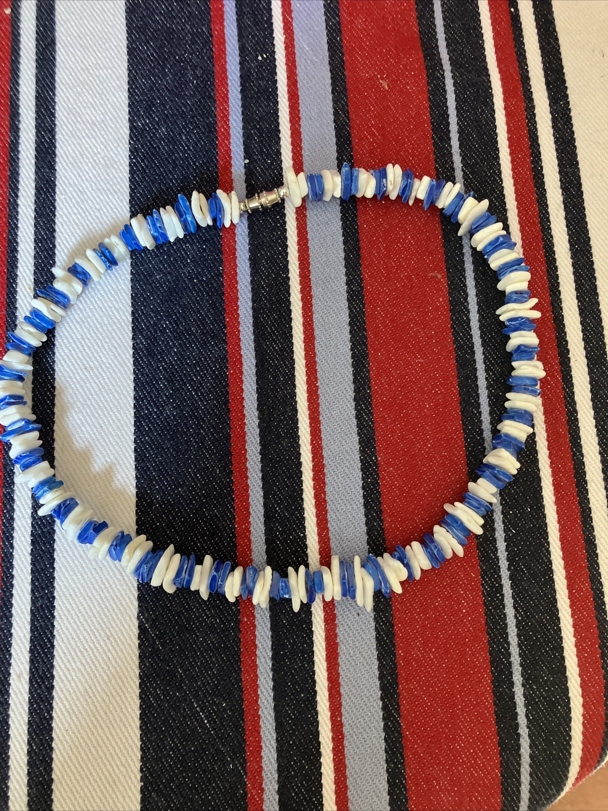 Adult Unisex Blue & White Puka Bead Necklace From Hawaii