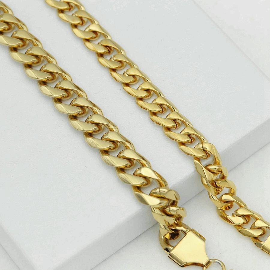 30″Men’s Stainless Steel 8mm Miami Cuban Curb Necklace Unisex.Gold plated Box