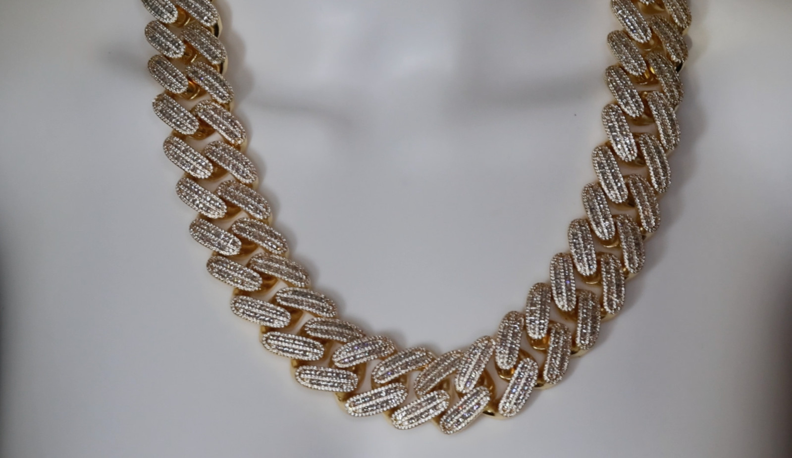 Gold Iced Chain, Gold Cuban Link Chain, Hip Hop Chain, Simulated Diamond Chain