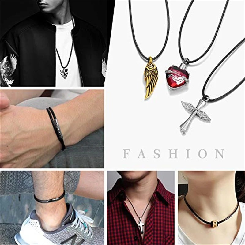 Waterproof Braided Leather Chain Cord Necklace with Stainless Steel Clasp