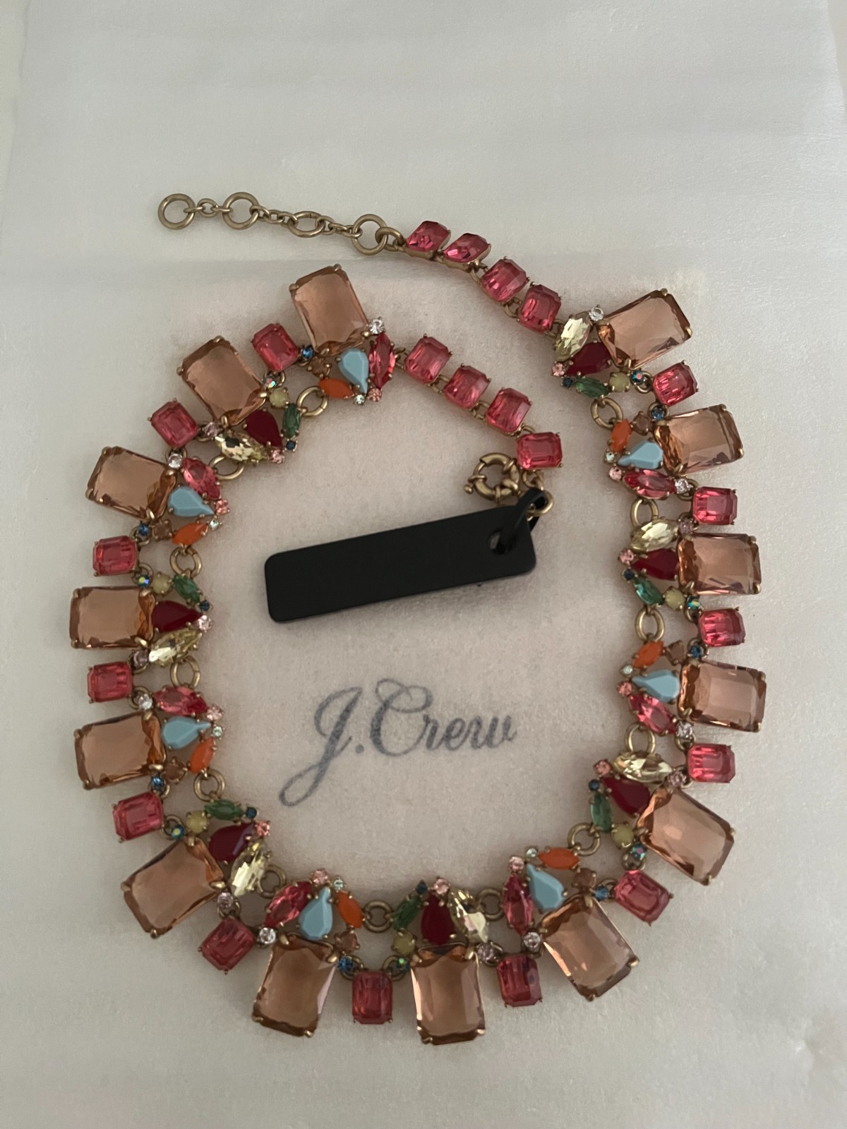 NWT J Crew Stunning Cluster drop Rhinestone Statement Necklace Blue Pink Gold