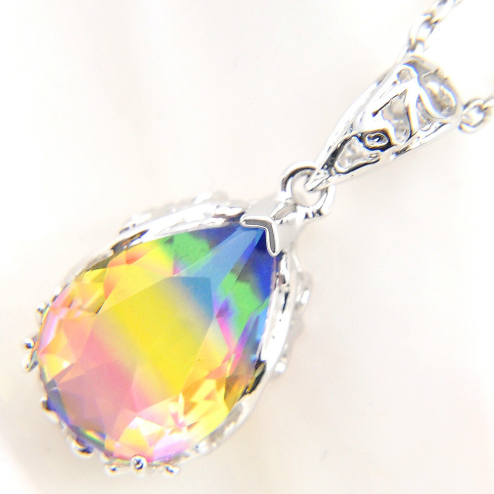 European Teardrop Rainbow Bi Color Tourmaline Gems Silver Necklace Pendants