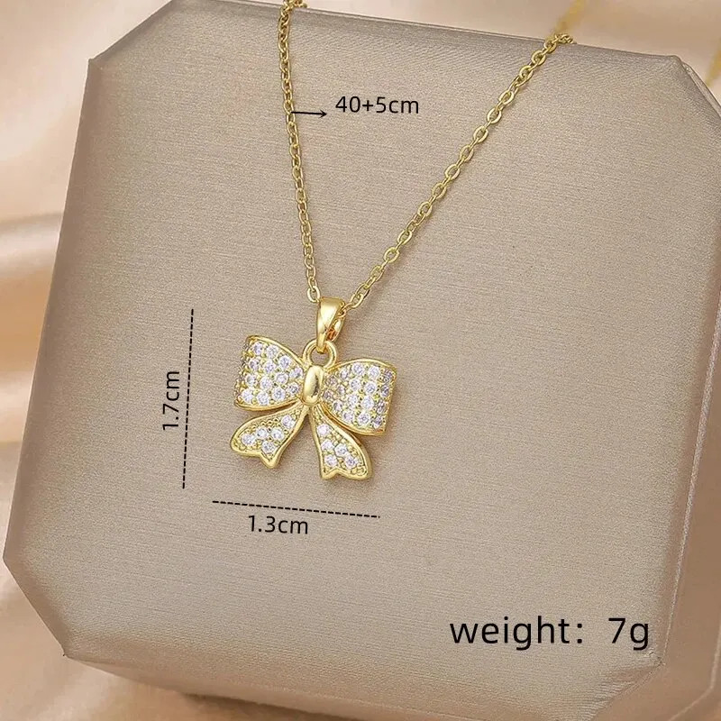 Gold Butterfly Zircon Pendant Titanium Steel Chain Simple Elegant Necklace
