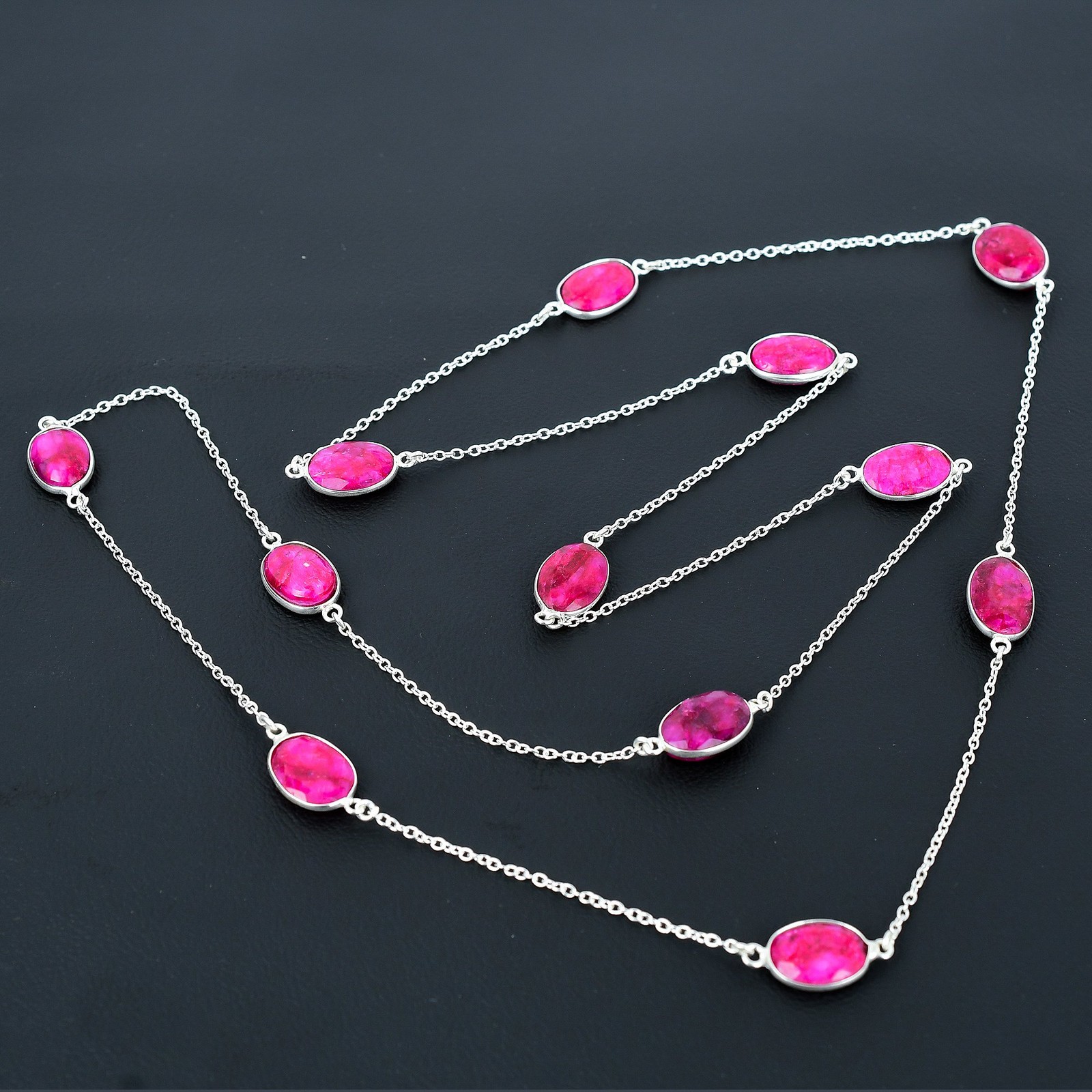 Faceted Red Kashmir Rubi Gemstone 925 Sterling Silver Jewelry Necklace 36″ Z321