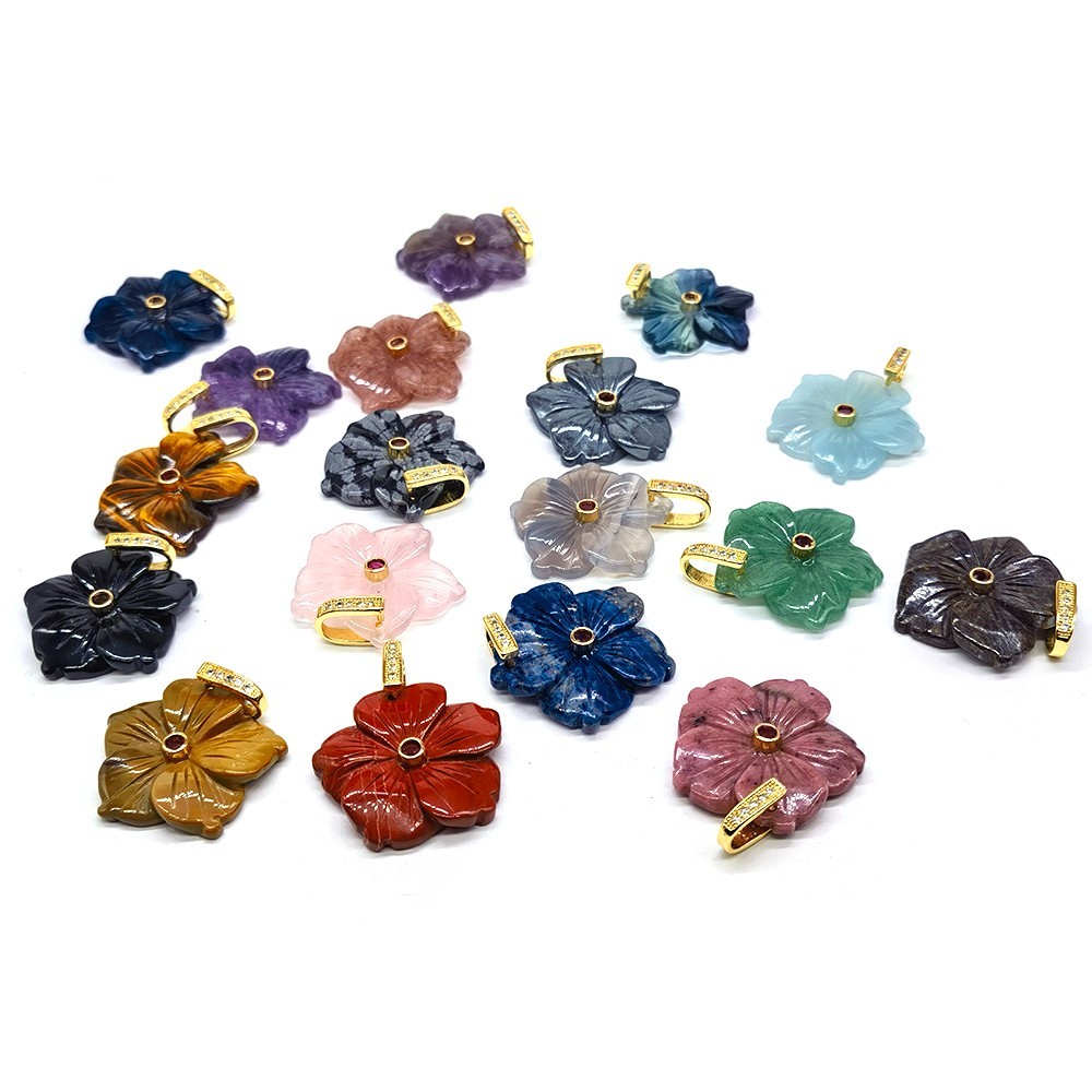 28mm Peach Blossom Flowers Shape Zircon Beads Pendant Natural Stone Crystal Gift