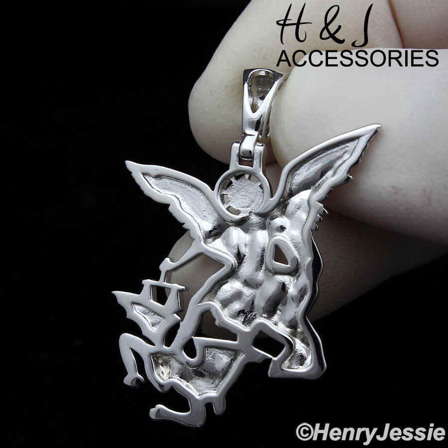 MEN WOMEN 925 STERLING SILVER PLAIN 3D ST MICHAEL THE ARCHANGEL PENDANT*ASP327