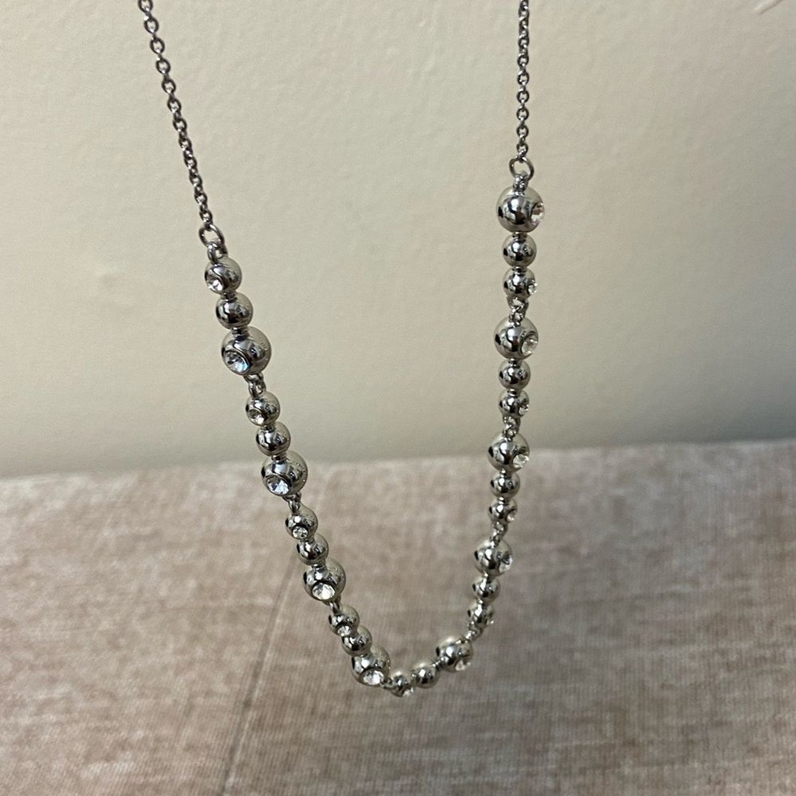 AU Jewelry Silver tones graduated beads rhinestone adjustable