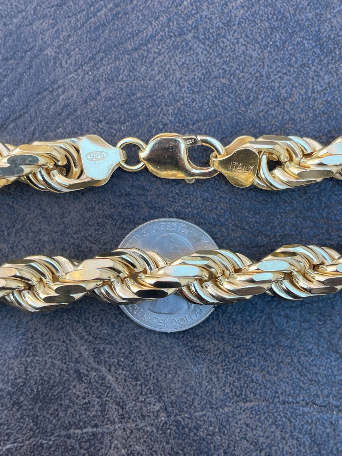 11mm Thick Mens Rope Chain 14k Gold Over Real Solid 925 Sterling Silver Necklace
