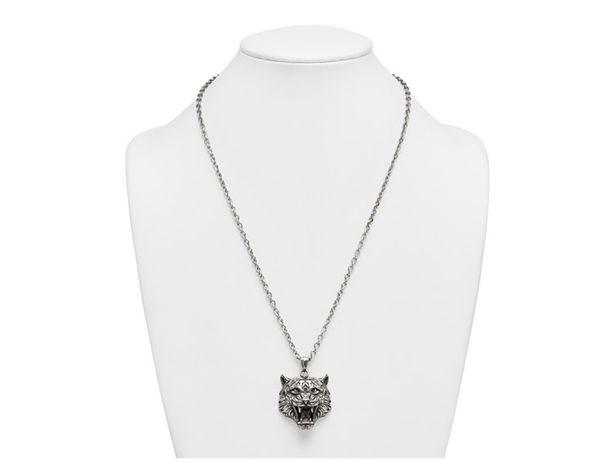 Stainless Steel Tigers Head Pendant Necklace with Chain (24 Inches)
