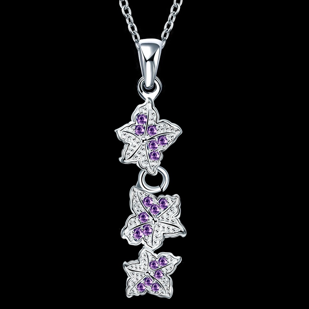 Chic 925 Sterling Silver Filled SF Flora CZ Pendant Necklace N-A783 Gift