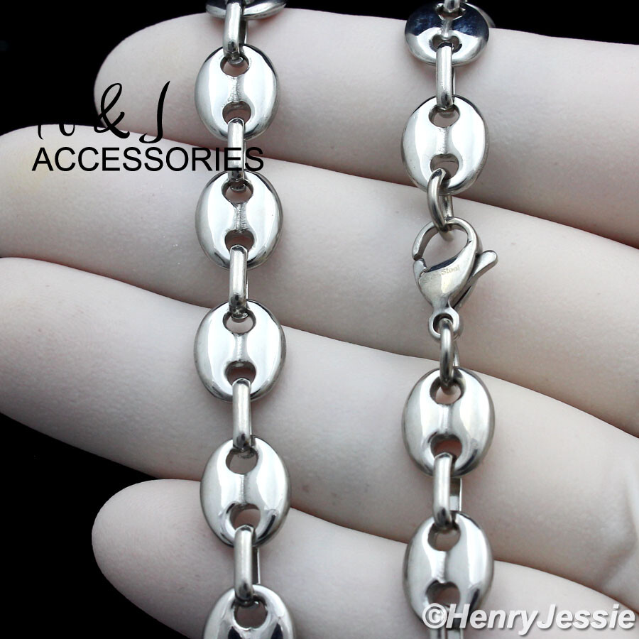 18-40″MEN Stainless Steel 8mm Silver Puffed Mariner Link Chain Necklace*AN164