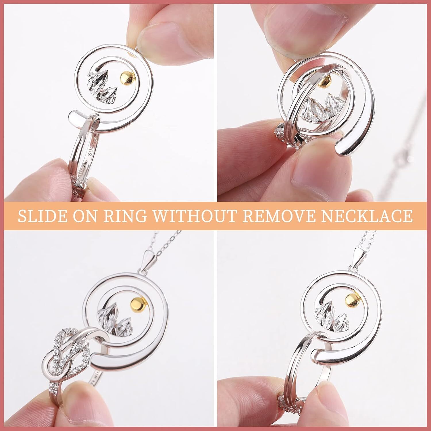 Mountain Ring Holder Necklace 925 Sterling Silver Wedding Engagement Ring Keeper