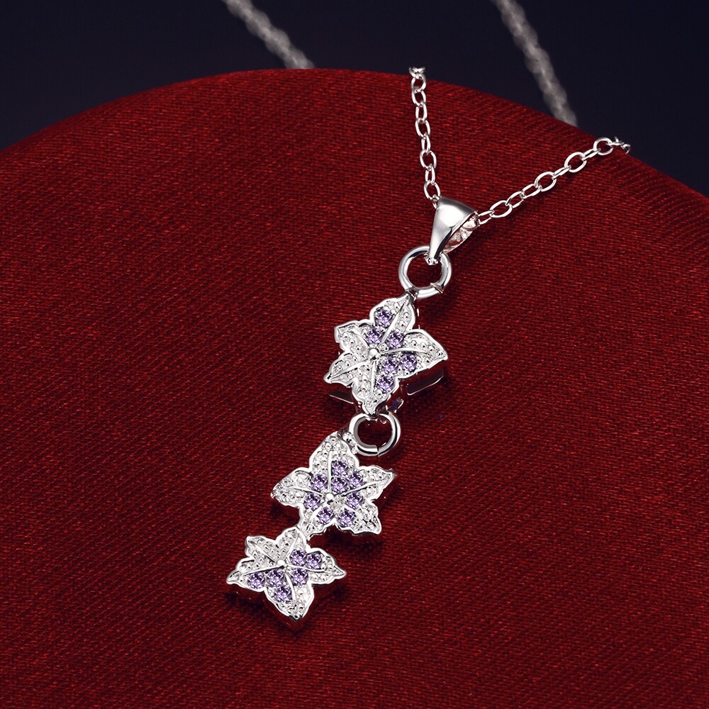 Chic 925 Sterling Silver Filled SF Flora CZ Pendant Necklace N-A783 Gift