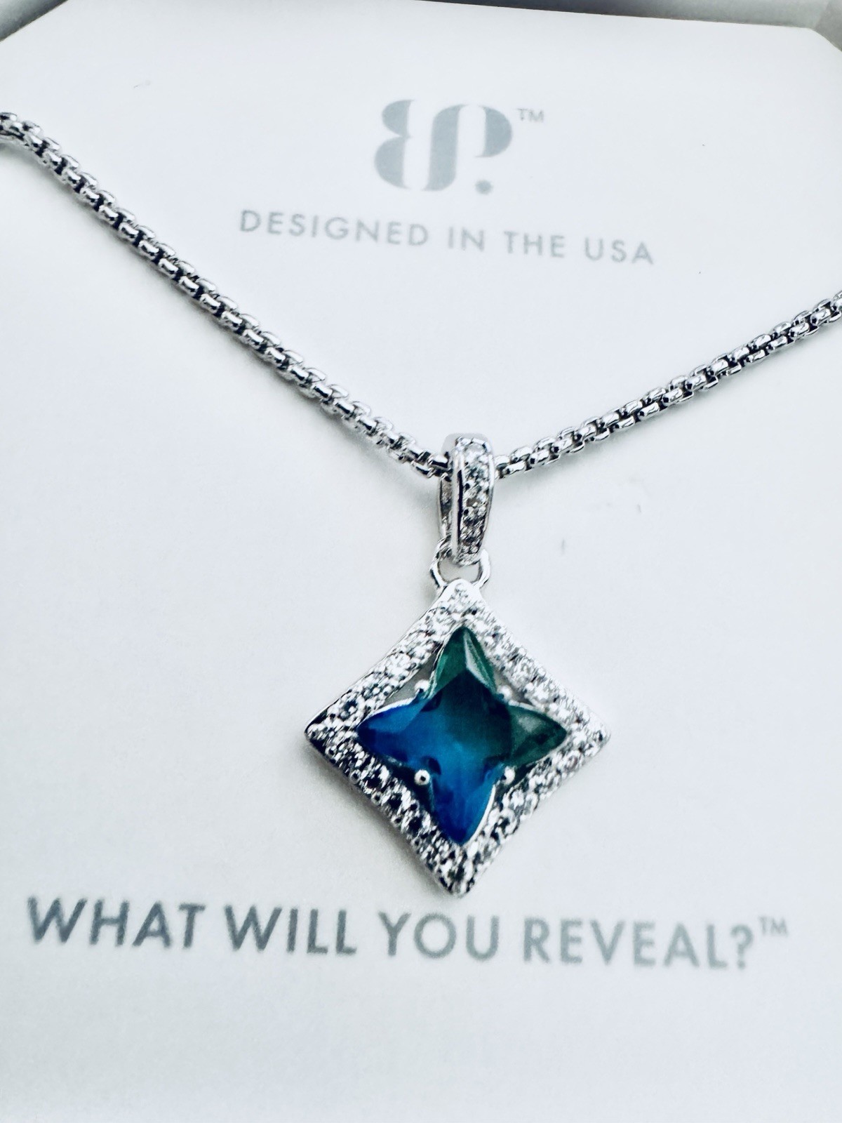BP Kite Soirée Necklace Lab-Created Bi Color Tourmaline Square Pendant 18″+2.5″