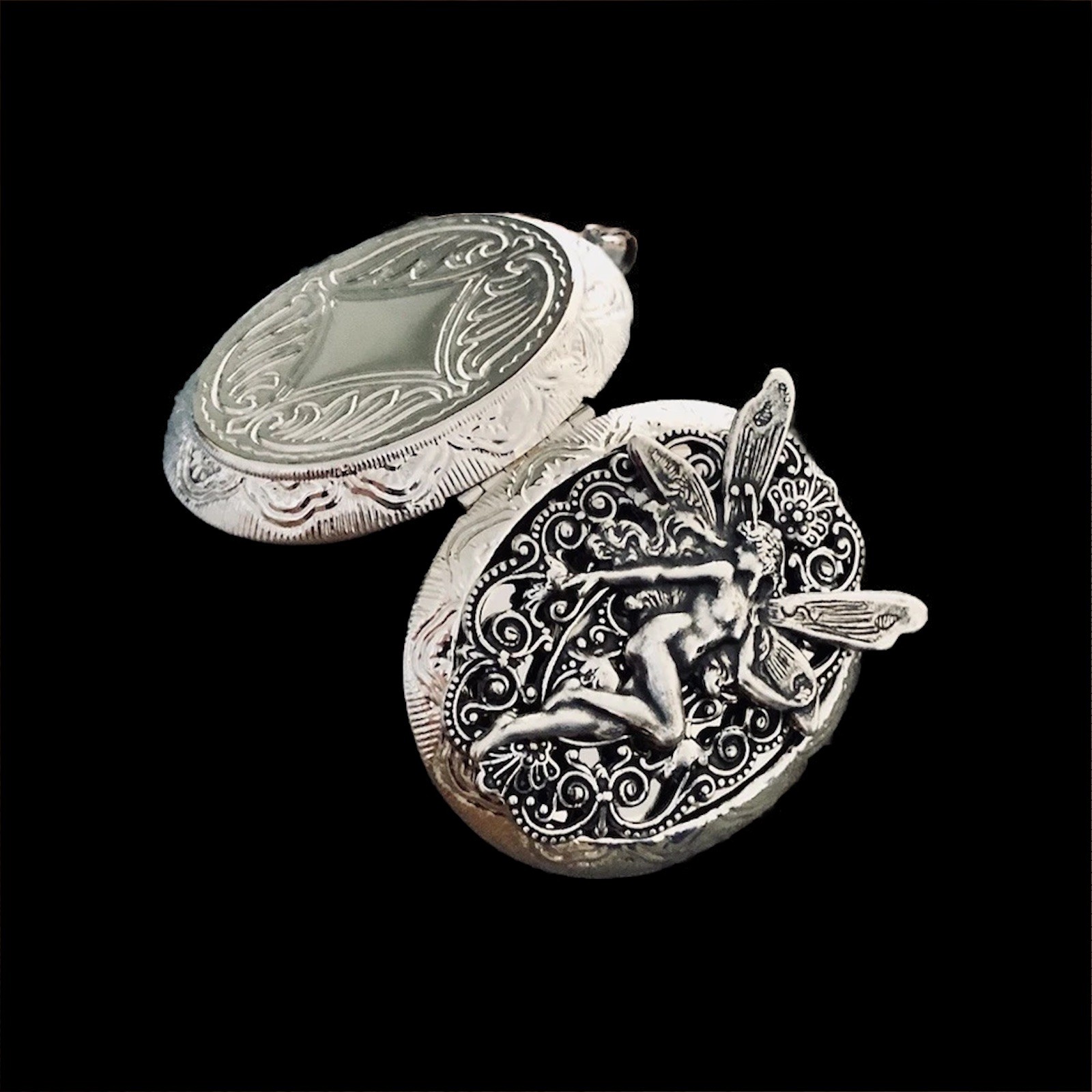 Fairy Locket Necklace, Photo Memorial Keepsake Pendant, Sterling Silver Chain