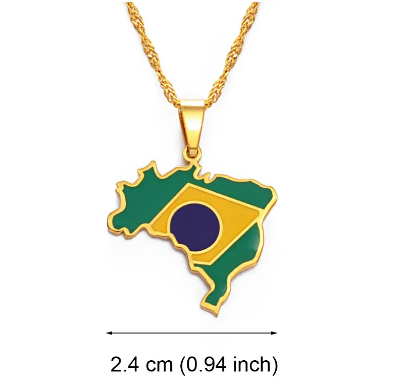 Brazil Map with flag Pendant Necklace