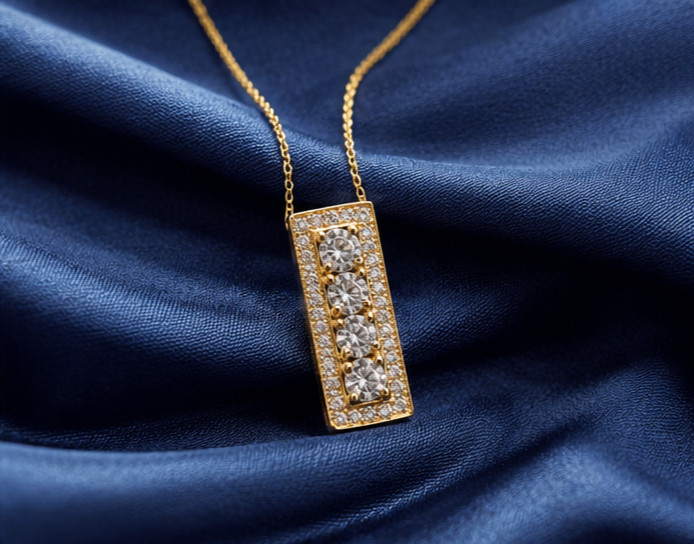 Elegant Bar Pendant Necklace – 14K Yellow Gold Plated with Simulated Diamond