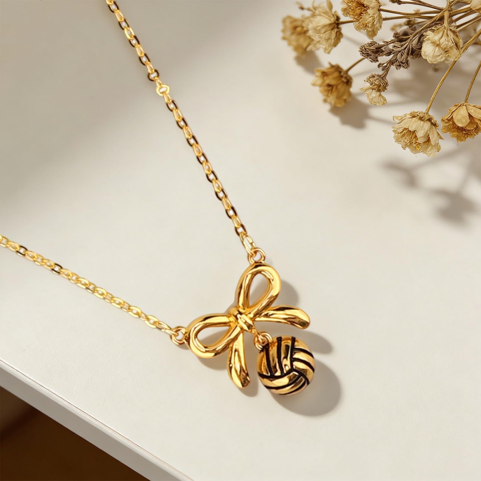 Mikovivi Volleyball Necklaces, 40+5cm/16+2in Adjustable Bow Medium, gold-tone