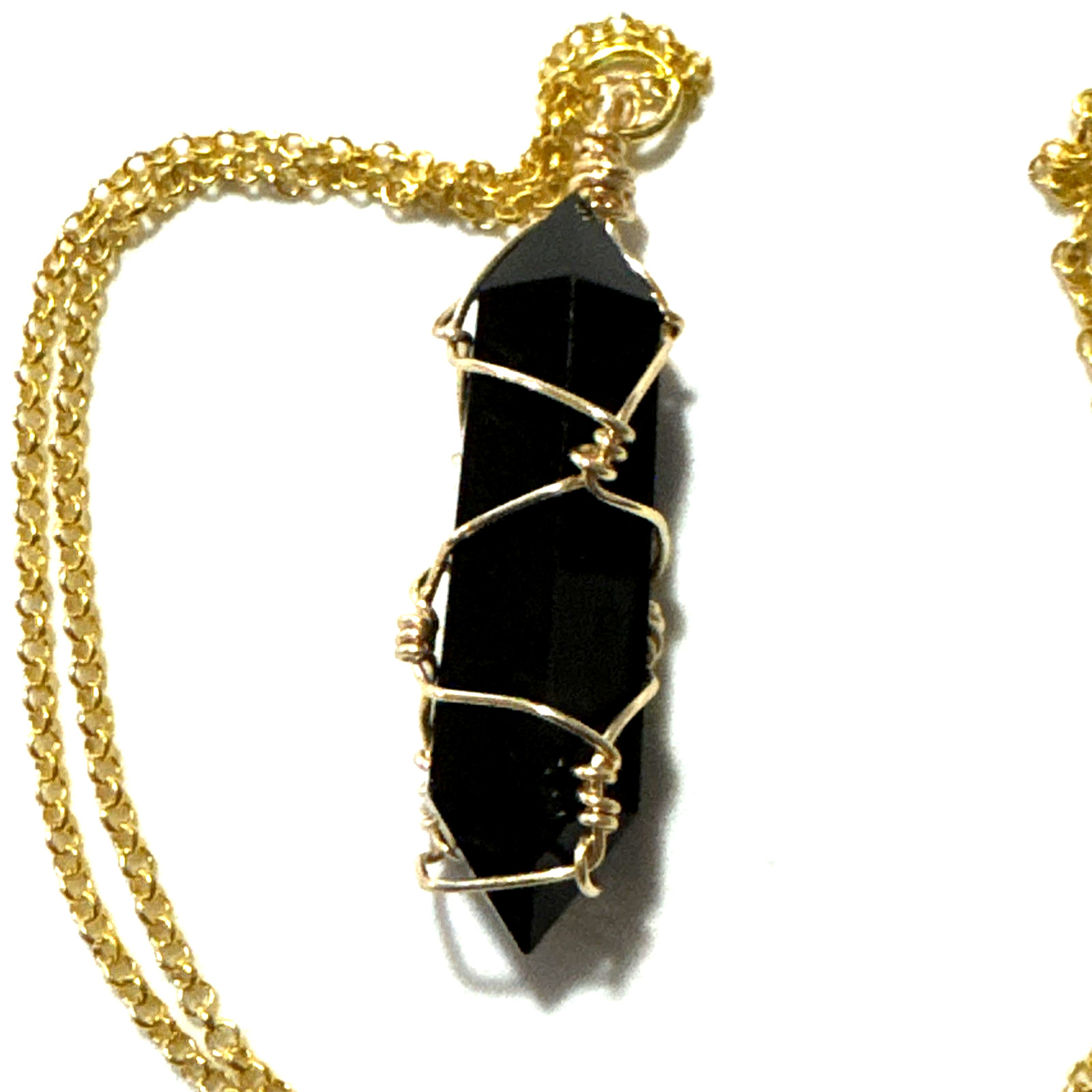 Black Obsidian Pendant Necklace Jewelry Gold Tone 21″ Chain Genuine Stone Bling