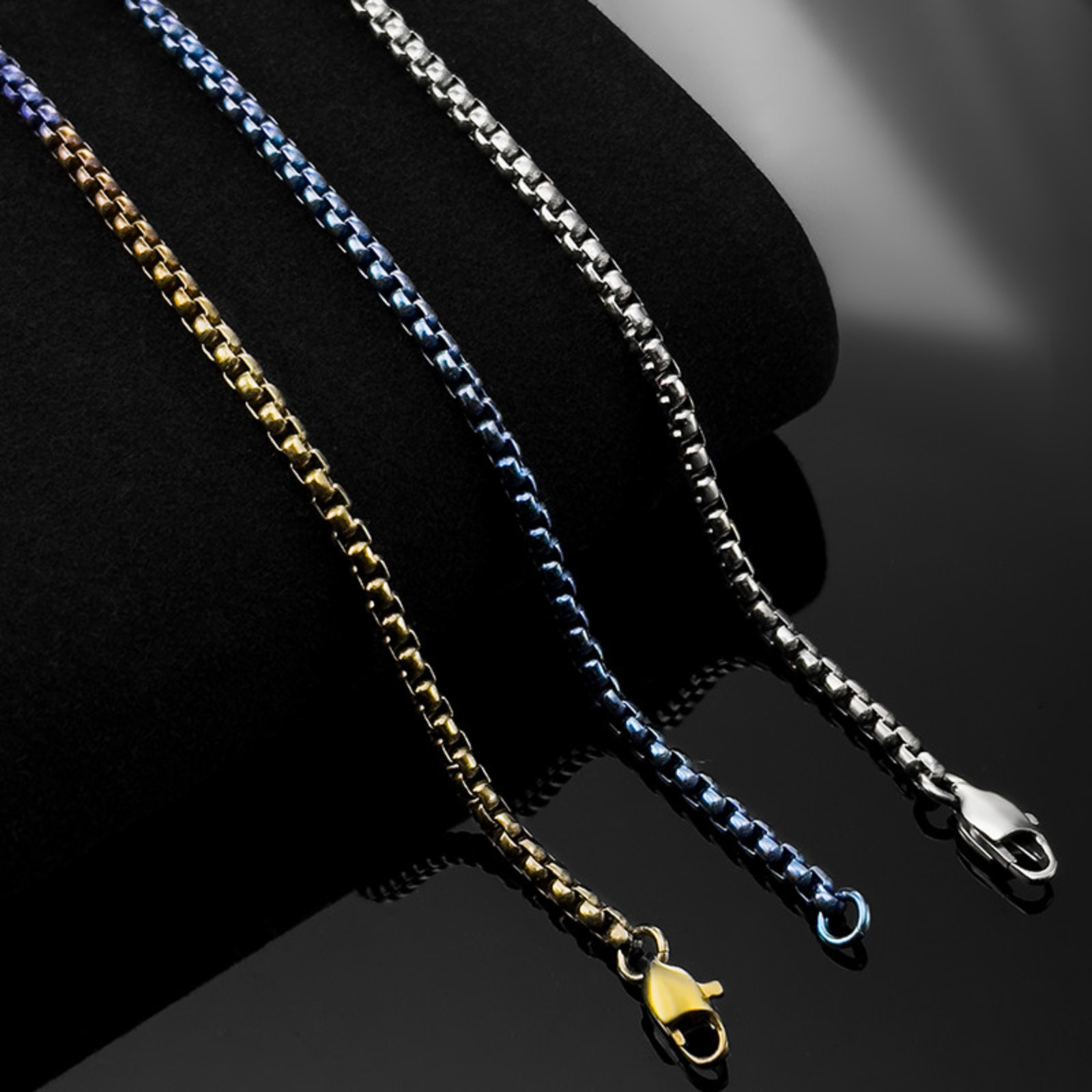 Unisex Pure Titanium Necklace 3mm Box Chain Anti-allergy Length 24” 26” 28”