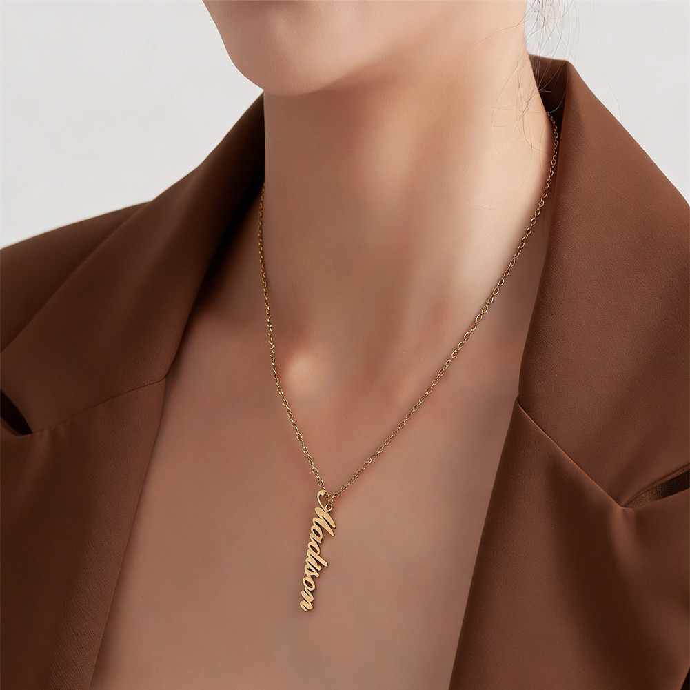 Personalized Vertical Name Pendant Necklace Custom Handmade Necklace for Women