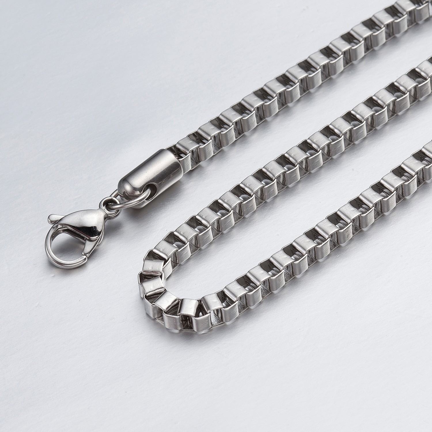1.4mm- 4mm 16″-40″ Silver Stainless Steel Box Necklace Chain HN2 USA Seller