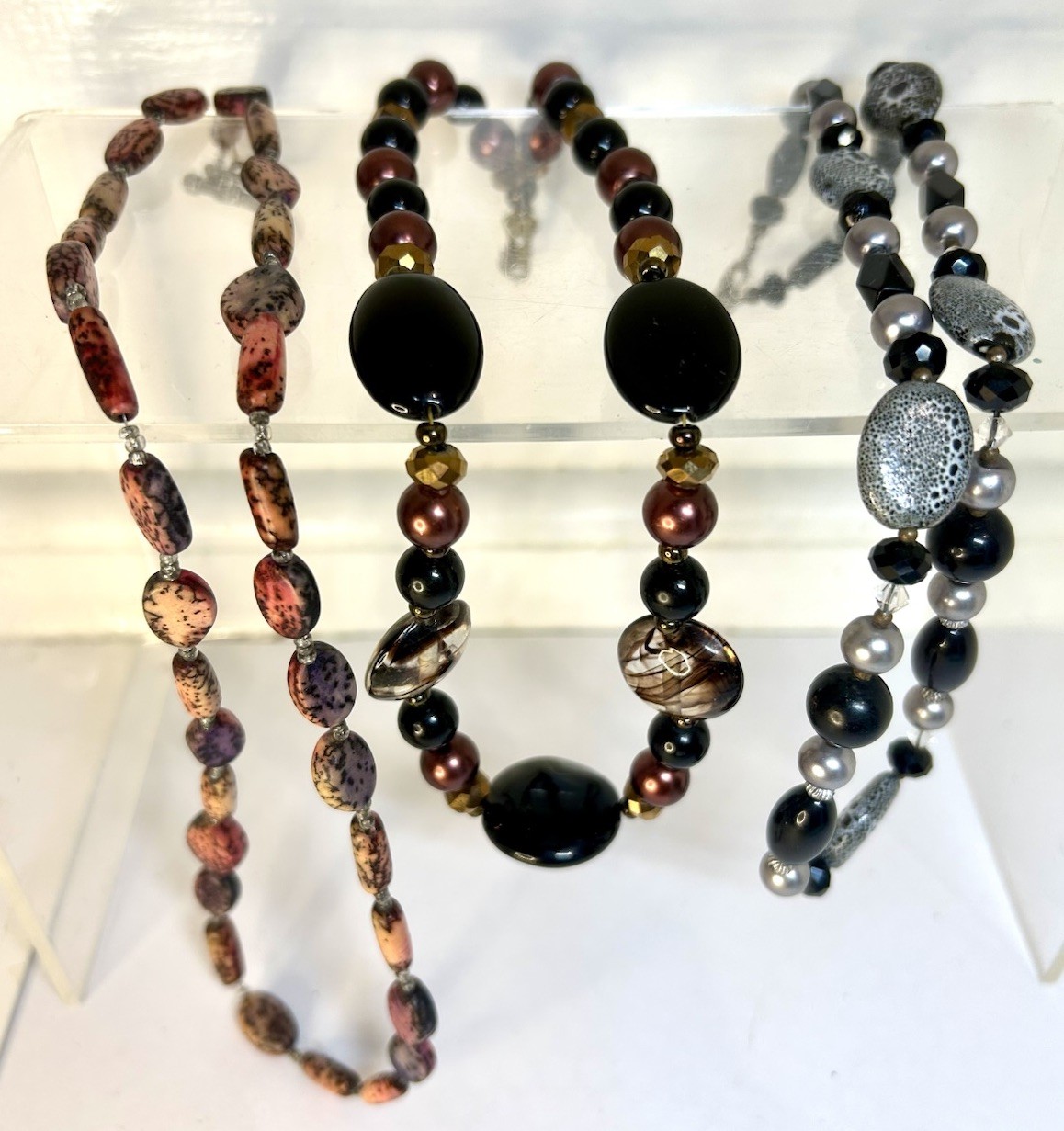 Lot Of 3 -Various Crafted Necklaces Beads & Stones Pendants Earthtones Vintage