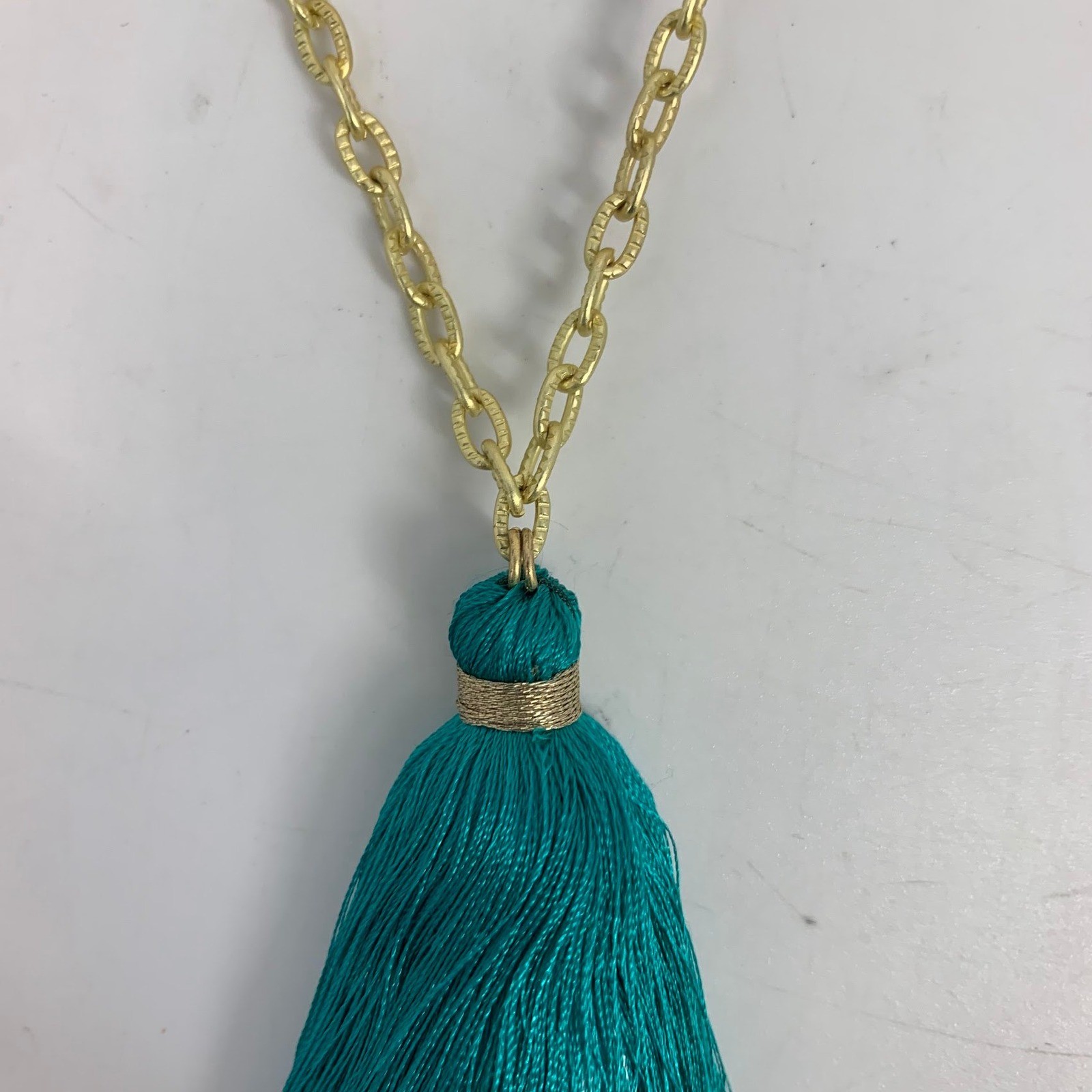 Stella & Ruby Gold Chain Necklace with Tiered Turquoise Aqua Tassel Pendant