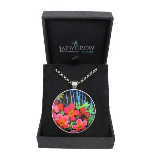 Luxurious Fine Liberty Silk Satin Cream Vibrant Floral Design Pendant Necklace