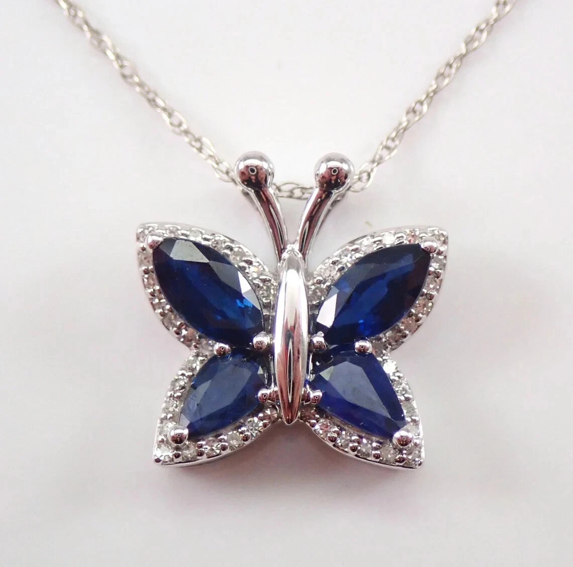 Simulated Sapphire 2Ct Marquise Cut Butterfly Pendant 14K White Gold Plated