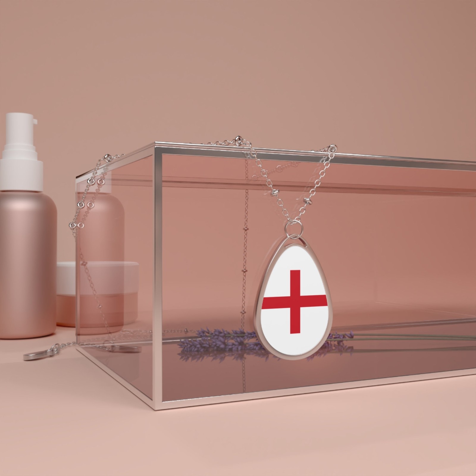 England Flag Oval Necklace – Zinc Alloy Pendant – One Size / Silver