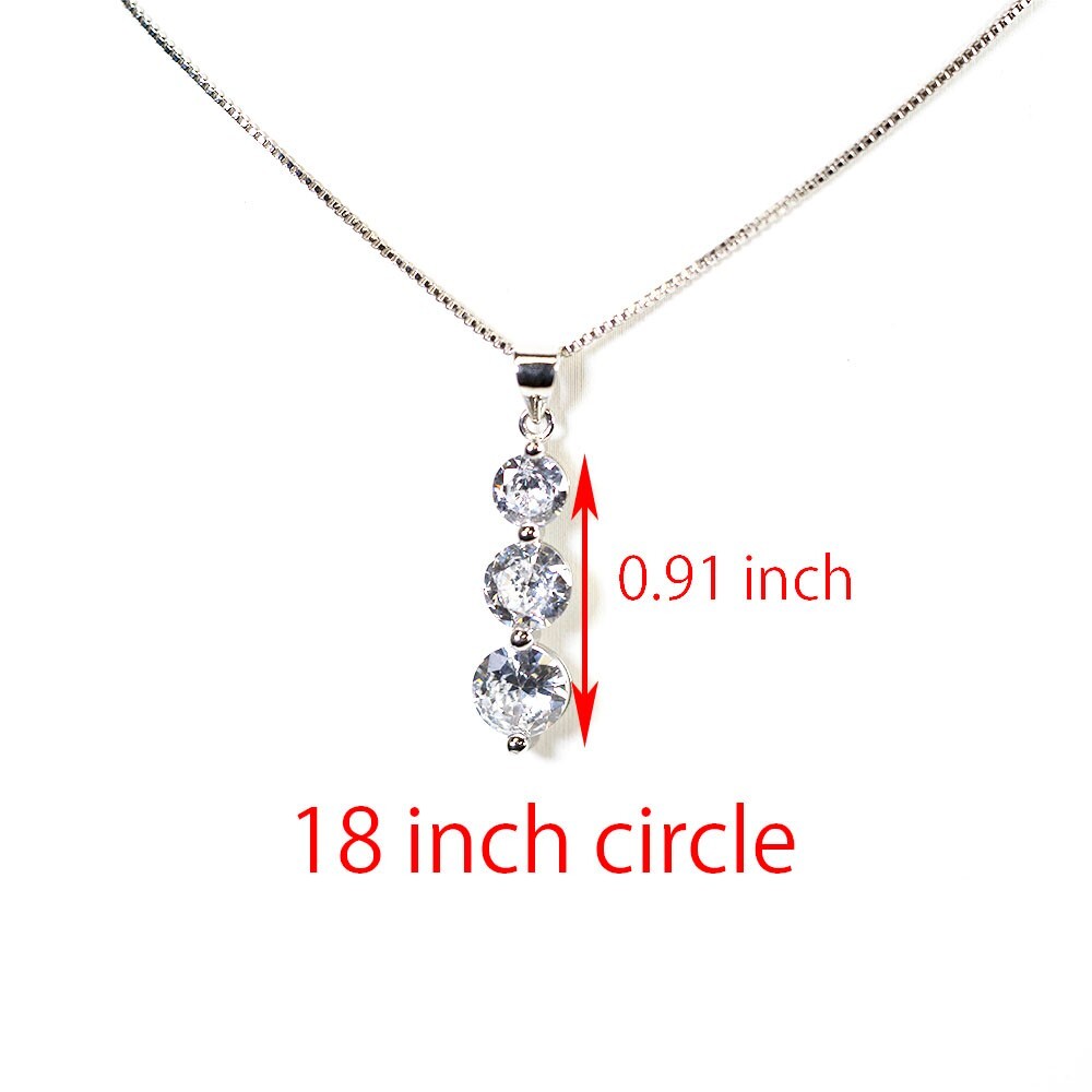 Crystal Pendant Style Three Diamond Drop Necklace White Gold Paved 18″ Necklace
