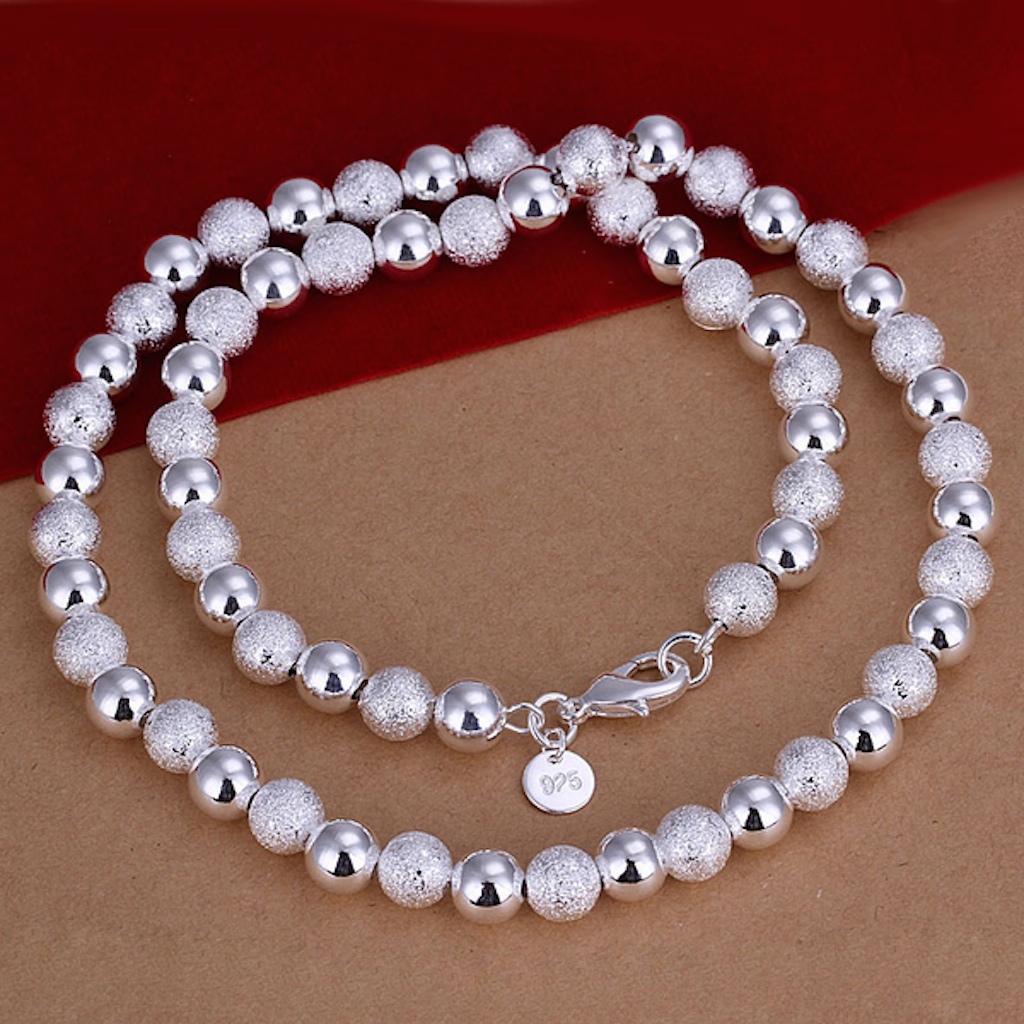 925 Sterling Silver Necklace Beads Balls 20 Inches 8MM Lobster Clasp B19