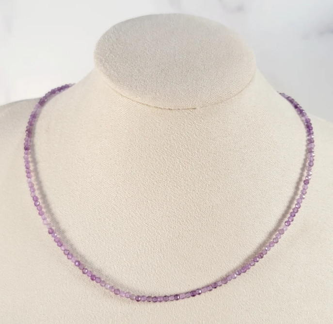 Natural Delicate Amethyst Choker Round 3mm Purple Beads Healing Energy Necklace