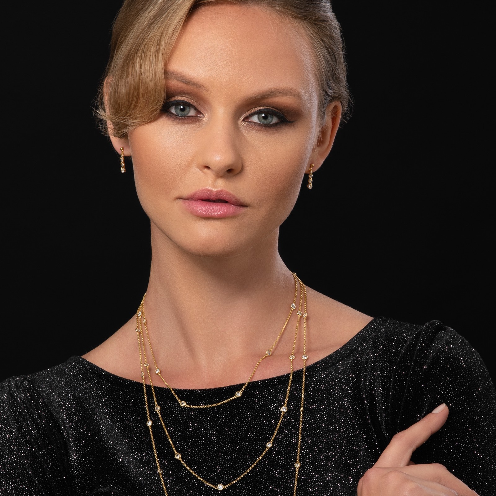 Long Gold Chain Necklace with Stones